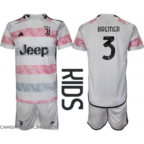 Camisa de time de futebol Juventus Gleison Bremer #3 Replicas 2º Equipamento Infantil 2023-24 Manga Curta (+ Calças curtas)